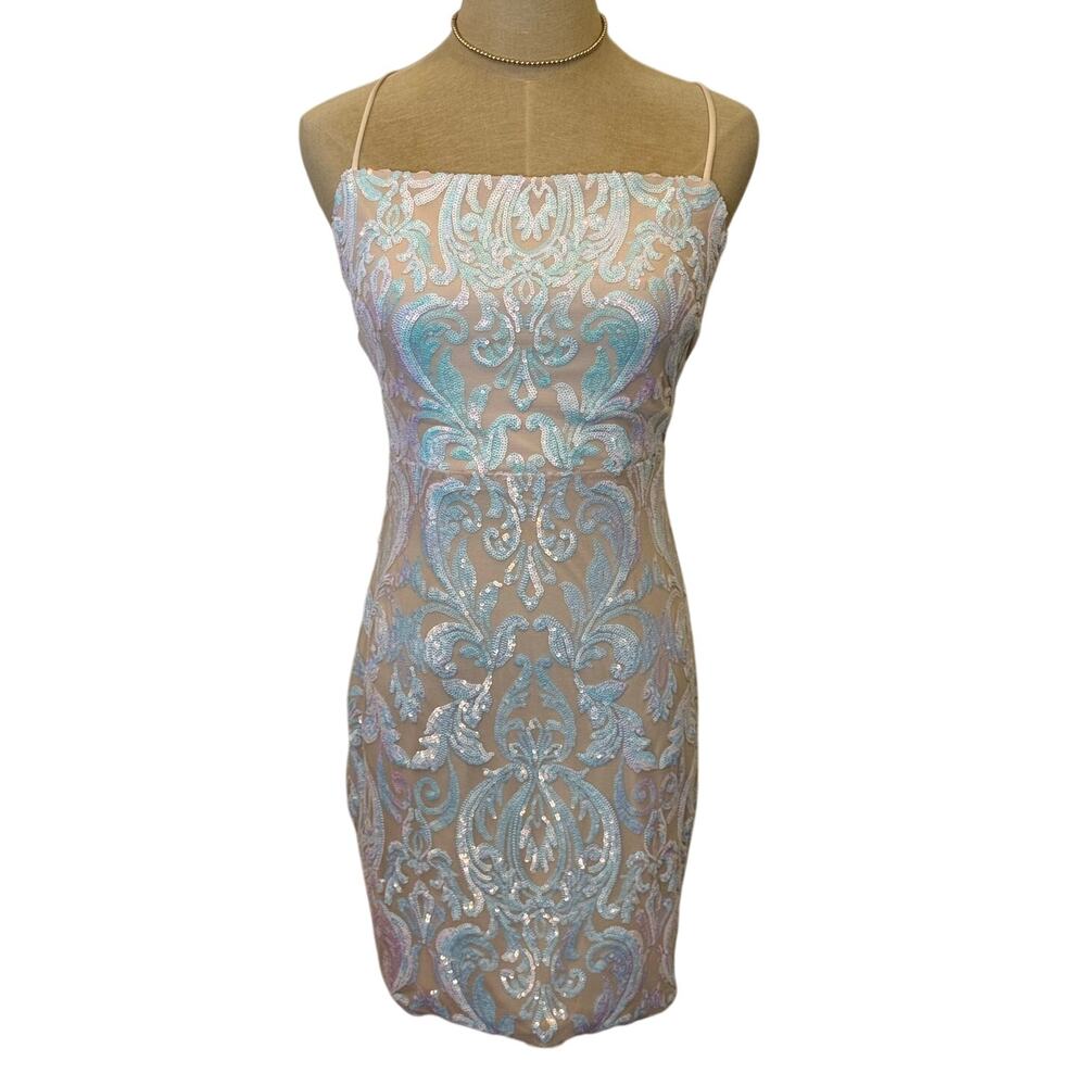 Windsor White Cream Beaded Sequin Hoco Homecoming Party Cocktail Dress L